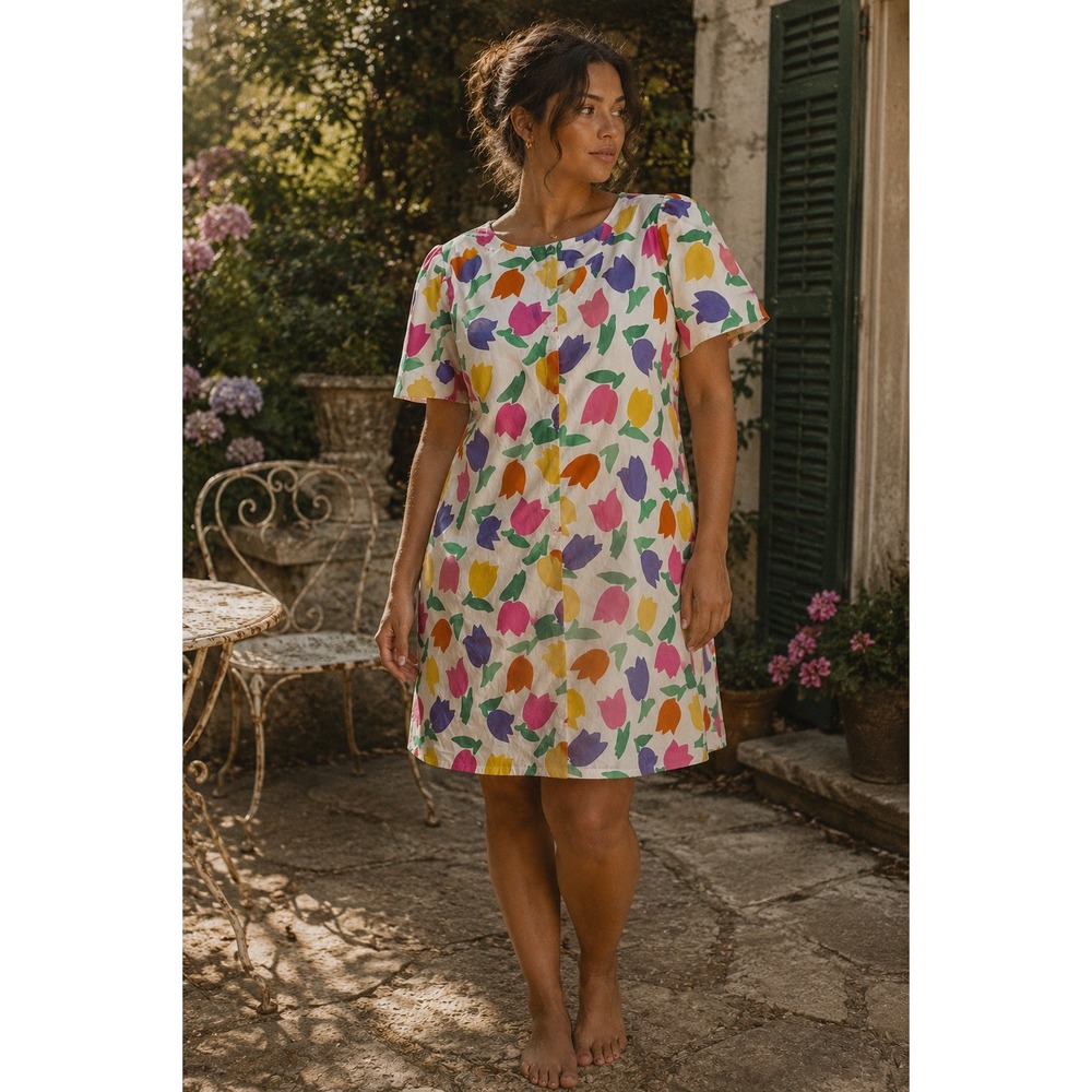 Chiha by Robert Rosenfeld Vintage Shift Dress Womens‎ Multicolor Tulip Print USA